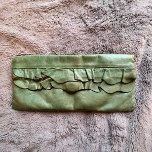 Hobo distressed leather ruffle clutch bag